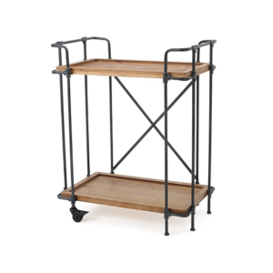 Carrito de barras de madera de abeto y hierro para acabados antiguos al aire libre, antiguo